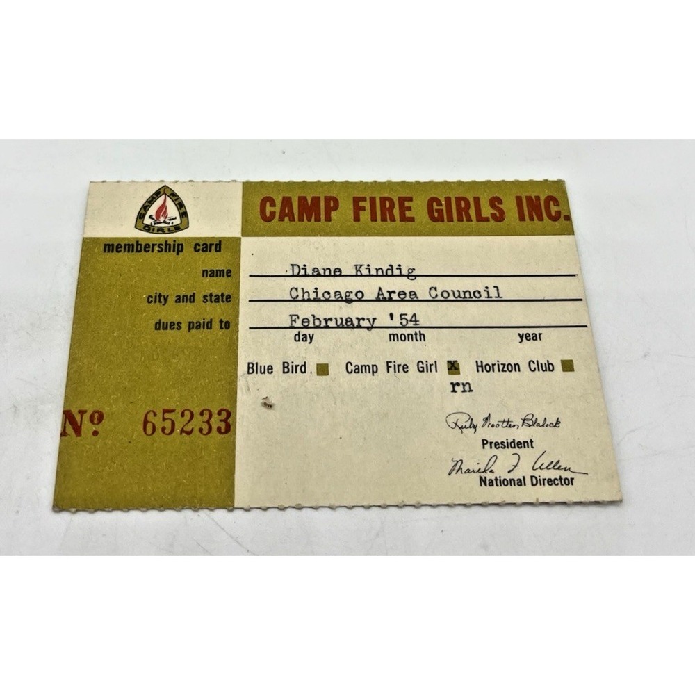 Camp Fire Girls Membership Card 1950s Vintage Chicago Area Council Ephemra